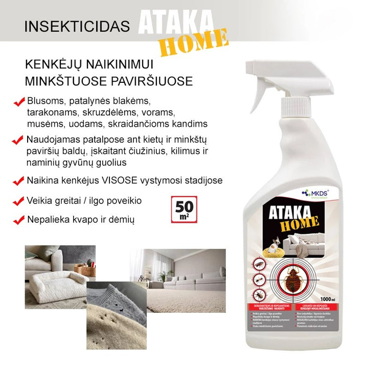 ATAKA HOME INSEKTICIDAS VABZDŽIŲ NAIKINIMUI KILIMUOSE, ČIUŽINIUOSE, 1L